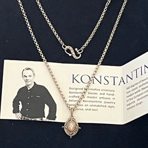 Authentic Konstantino sterling silver diamond oval pendant necklace w/ 18k gold